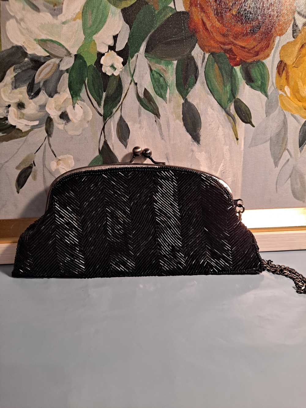 The Limited Y2k Black Bugle Handbeaded Kiss-Lock Evening Clutch Vintage-styled